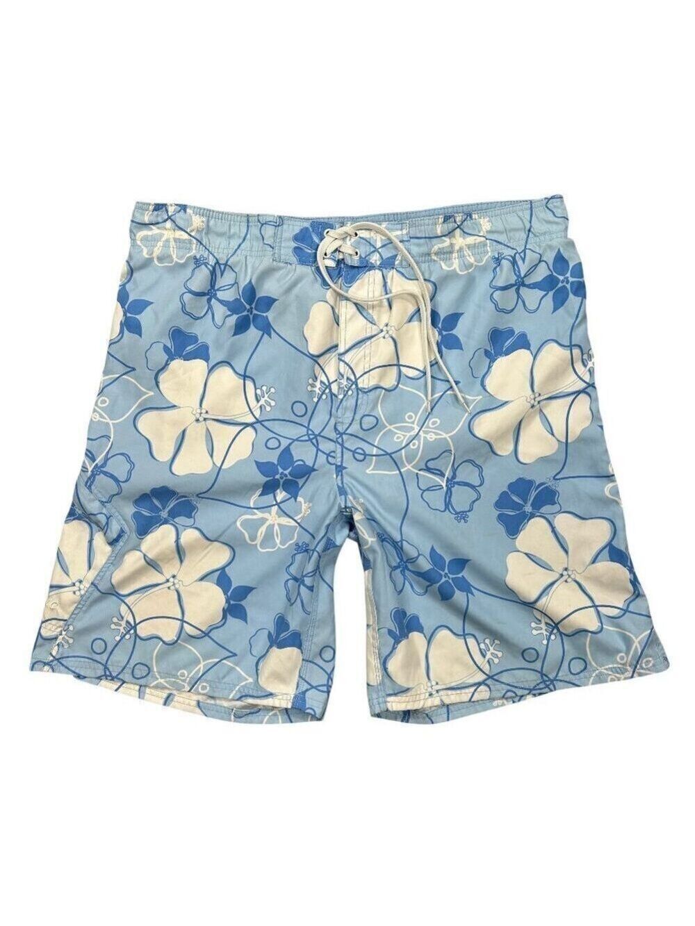 Duck Head Blue White Tropical Floral Print Board Shorts Swim Trunks Size XL
